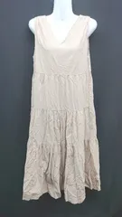 ◇ AZUL ティアード ゆったり 裏地 リゾート リラックス ノースリーブ ロング丈 ワンピース サイズM ベージュ レディース E  【1305290020653】