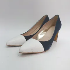 ◇ MODE ET JACOMO carino 異素材コンビ ポインテッドトゥ パンプス サイズ24 ネイビー/ホワイト レディース E  【1305290021834】