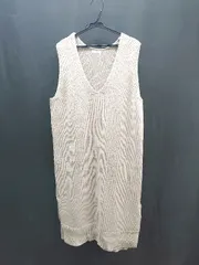 ◇ LOWRYS FARM 秋冬 Vネック スリット ニット ノースリーブ ロング丈 ワンピース サイズF ベージュ レディース E  【1305290024309】