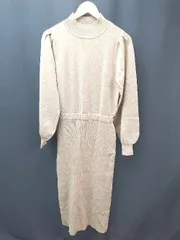 ◇ MOUSSY モックネック タイトシルエット 長袖 ミモレ ニット ワンピース サイズF キャメルブラウン レディース E  【1305290025825】