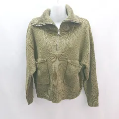 ◇ ZARA 厚手 しっかり生地 長袖 ハーフジップ　ハイネックニット サイズM カーキ レディース E  【1305290025771】