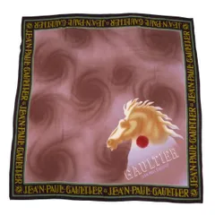ジャンポールゴルチエJean Paul GAULTIER ホースプリントロゴフレーム大判スカーフ ピンク茶他