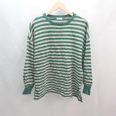 ◇ LOWRYS FARM クルーネック　ボーダー柄 シンプル オシャレ 長袖 ロングTシャツ サイズF グリーン系 レディース E  【1305290028659】