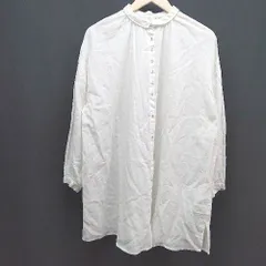 ◇ Samansa Mos2 ナチュラル リサイクルリネン フロントボタン オーバー 長袖 シャツ サイズF オフホワイト レディース E  【1305290027409】