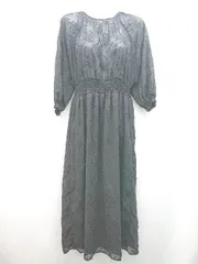 ◇ ZARA ザラ リボン 刺繡 ウエストゴム 裏地 薄手 シンプル 長袖 ロング丈 ワンピース サイズXS ブラック系 レディース E  【1305290029533】