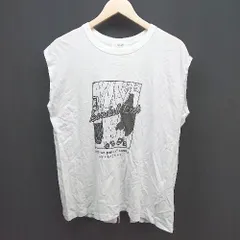 ◇ Le Melange クルーネック スリット プリント シンプル ノースリーブ タンクトップ 表記なし ホワイト系 レディース E  【1305290029502】