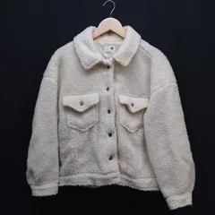 ◇ earth music&ecology ボア ボタン 厚手 秋冬物 裏地 胸ポケット 長袖 ジャケット サイズF クリーム系 レディース E  【1305290029274】