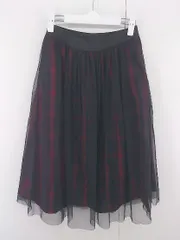 ◇ Live in comfort チェック チュール ロング フレア スカート サイズM ブラック レッド系 レディース E  【1305300004017】