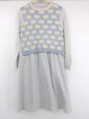 ◇ chambre de charme ニット 切替 長袖 膝下丈 ワンピース サイズF グレージュ ブルー ベージュ系 レディース E  【1305300006196】のサムネイル
