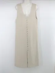 ◇ ADAM ET ROPE' カジュアル シンプル Vネック ノースリーブ ロング ジャンパースカート サイズF ベージュ系 レディース E  【1305300006325】