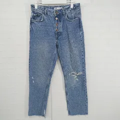 ◇ ZARA ザラ ダメージ加工 ボタンフライ デニム ジーンズ パンツ サイズEUR 38 USA 06 MEX 28 インディゴ レディース E  【1305300007292】
