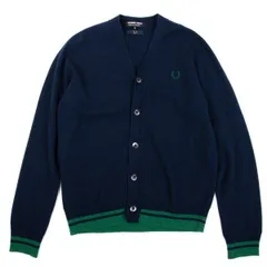 コムデギャルソン オムドゥ×フレッドペリーCOMME des GARCONS HOMME DEUX×FRED PERRY ウールラインニットカーディガン 紺緑M