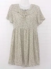 ◇ ems excite エムズエキサイト 小花柄 フリル シフォン 半袖 ミニ ワンピース サイズM ベージュ レディース E  【1306020005094】