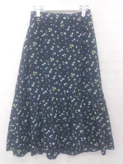 ◇ MAJESTIC LEGON 花柄 フラワー 大人かわいい ロング フレア スカート サイズM ネイビー レディース E  【1306020005384】
