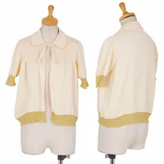 トリココムデギャルソンtricot COMME des GARCONS ショルダープリーツ紐留めラウンドカラー半袖カーディガン ベージュゴールドS位