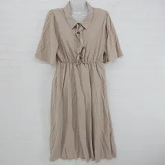 ◇ apres jour ハーフボタン フリル ウエストゴム 五分袖 膝下丈 フレア ワンピース サイズ LL ベージュ レディース E  【1306020008439】