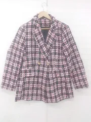 ◇ SHEIN 2B チェック ツイード調 ニット 長袖 テーラード ジャケット サイズM ホワイト レッド系 ブラック レディース E  【1306020009849】