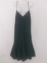 ◇ ◎ JUNOAH ジュノア リネン混 大人女子 キャミソール ロング マーメイド ワンピース ブラック レディース E  【1306020016038】