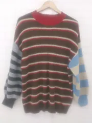 ◇ KBF URBAN RESEARCH ボーダー ゆったり 長袖 ニット セーター サイズONE ブラウン レッド系 マルチ レディース E  【1306050026601】