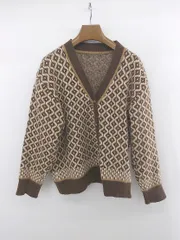 ◇ JUNOAH ジュノア カジュアル 総柄 長袖 ニット カーディガン ブラウン系 レディース E  【1306050026335】