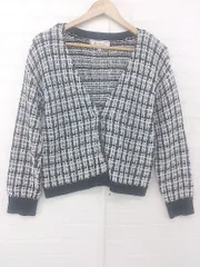 ◇ ROPE PICNIC 綺麗め ラメ チェック Vネック 長袖 ニット カーディガン サイズ38 ホワイト系 ブラック レディース E  【1306050027646】
