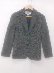 ◇ NATURAL BEAUTY BASIC 総柄 ウール100% 2B 長袖 ジャケット サイズM ブラック ホワイト系 レディース E  【1306050027691】