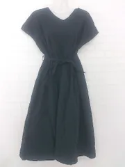 ◇ ◎ earth music&ecology シンプル オトナ女子 フレンチスリーブ 膝下丈 ワンピース サイズF ブラック レディース E  【1306050033371】