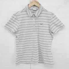◇ ◎ NIKE ナイキ ボーダー ゴルフウェア 半袖 ポロシャツ サイズL ホワイト グレー系 ブラック レディース E  【1306050037249】