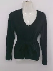 ◇ ◎ ROPE' ロペ シンプル 無地 袖スリット ウールニット Vネック 長袖 セーター サイズ38 ブラック レディース E  【1306050036976】