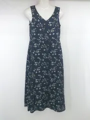 ◇ Andemiu 夏コーデ ボタニカル柄 Vネック ノースリーブ ロング ワンピース サイズF ネイビー マルチ レディース E  【1306050036693】