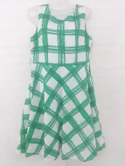 ◇ TALBOTS タルボット チェック 大人かわいい ノースリーブ 膝丈 ワンピース サイズ6 ホワイト グリーン レディース E  【1306050038796】
