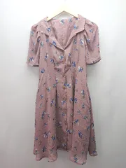 ◇ NICE CLAUP 薄手 裏地 ボタン 花柄 シンプル オシャレ 春夏物 Vネック 半袖 シャツ サイズF ピンク系 レディース E  【1306050042465】