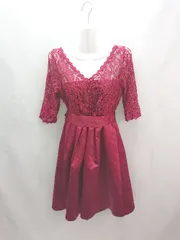 ◇ girl プリーツ さらさら生地 レース ジッパーフライ 半袖 ショート丈 ワンピース サイズS ボルドー レディース E  【1306050040966】のサムネイル