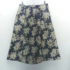 ◇ INDEX サイドジップ 裏地 ウエストゴム 花柄 刺繡 シンプル ひざ丈 タイト スカート サイズM ネイビー系 レディース E  【1306050045299】のサムネイル
