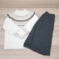 ◇ ROPE PICNIC ハイネック ノルディック柄 起毛 ひざ丈 - ニット スカート サイズ38 ベージュ ブラック レディース E  【1306050045992】