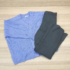 ◇ earth music&ecology - センタープレス ストレッチ - カーディガン パンツ サイズF パープル ブラック レディース E  【1306050045985】