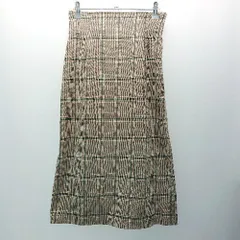 ◇ OZOC 裏地 サイドジップ ウエストゴム チェック柄 スリット ひざ丈 タイト スカート サイズ40 ブラウン系 レディース E  【1306050045879】