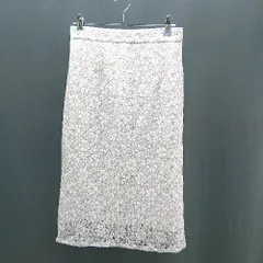 ◇ MISCH MASCH バックファスナー 裏地あり 花刺繍 ロング丈 タイト スカート サイズM ホワイト/グレー レディース E  【1306050046975】