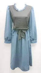 ◇ LACE LADIES レイヤード ウエスト紐 フリル 長袖 ミディアム丈 ワンピース サイズM グリーン/ブラック レディース E  【1306050047392】のサムネイル