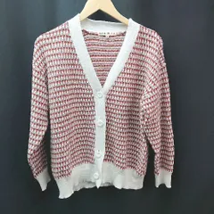 ◇ Cutie Blonde マルチ柄 フロントボタン 秋冬コーデ 長袖 ニットカーディガン サイズL ホワイト/レッド レディース E  【1306050047095】