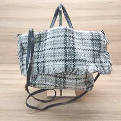 ◇ niko and … ニコアンド チェック フリンジ ツイード風 ショルダーバック グレー系 レディース E  【1306050048924】