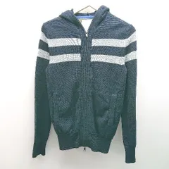 ◇ BANANA REPUBLIC フード付き ニット風 フロントジップ ボーダー 長袖 パーカー サイズS ネイビー メンズ E  【1306050049297】のサムネイル