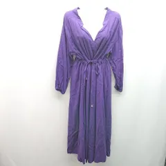 ◇ AUNT MARIEｓ カジュアル ウエスト紐 体型カバー 大人 長袖 ロング丈 ワンピース サイズF パープル レディース E  【1306050049129】