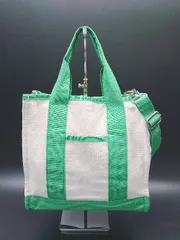 ◇ BENETTON UNITED COLORS  キャンバス生地 シンプル 2WAY 無地 カジュアル トートバッグ ベージュ/グリーン レディース E  【1306050050033】