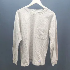 ◇ BAYFLOW ベイフロー 胸ポケット 無地 クルーネック カジュアル ロゴ 薄手 長袖 Tシャツ サイズ3 ベージュ メンズ E  【1306050051023】