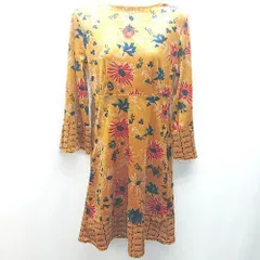 ◇ UNITED COLORS OF BENETTON Vネック ベロア生地 ストレッチ 長袖 ひざ丈 ワンピース サイズXS オレンジ レディース E  【1306050053386】