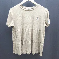 ◇ U.S. POLO ASSN. クルーネック 刺繡 ブランドロゴ シンプル 薄手 半袖 カットソー サイズM グリーン系 レディース E  【1306050055441】