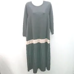 ◇ MARTHA マーサ プリーツスカート シンプル Uネック 長袖 ロング丈 ワンピース サイズM ブラック レディース E  【1306050056578】