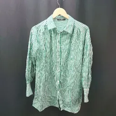 ◇ wcloset ダブルクローゼット ストライプ柄 オーバーサイズ 長袖 シャツ サイズ表記なし グリーン系 レディース E  【1306050058756】