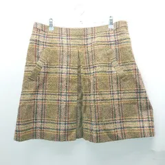 ◇ KUMIKYOKU クミキョク チェック柄 綺麗め 大人 ひざ丈 台形 スカート サイズ7 ブラウン レディース E  【1306050058695】